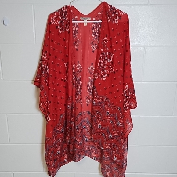 Chic Red Navy White Floral Kimono Coverup Tunic OSFA Bandana Print - Picture 9 of 10